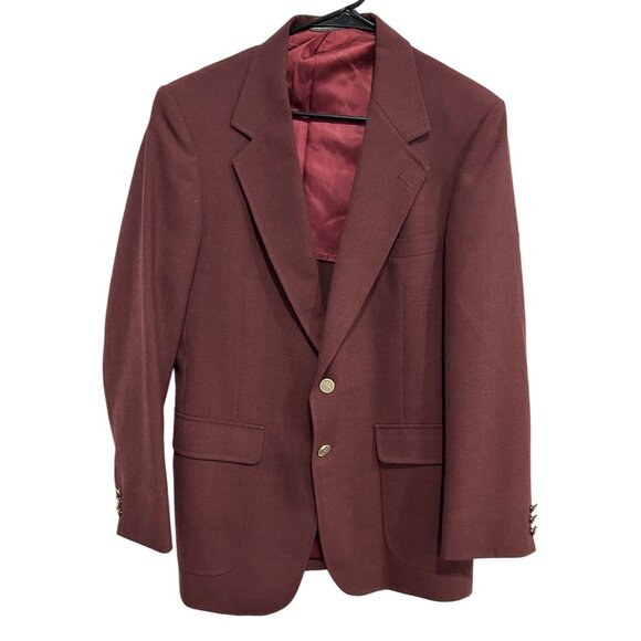 Vintage Arnie Mens Burgundy Blazer 40R Wool Blend Two Button Gold Accents - Picture 1 of 11